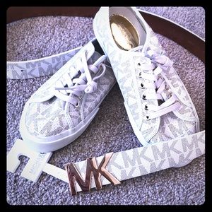 NEW Cream White MK belt & shoes 7.5 Large